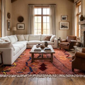 Berber Terracotta Rug, Abstract Tribal Wool Area Rug, Rust Red Boujaad Carpet, Hand Knotted Earthy Custom Boho Area Rug