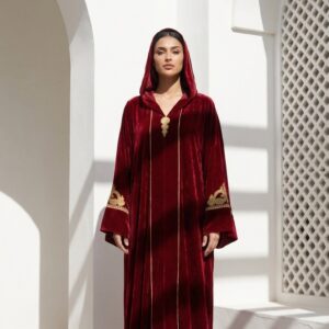 Atlas-Inspired Djellaba - Amazigh Velvet Red Occasion Wear