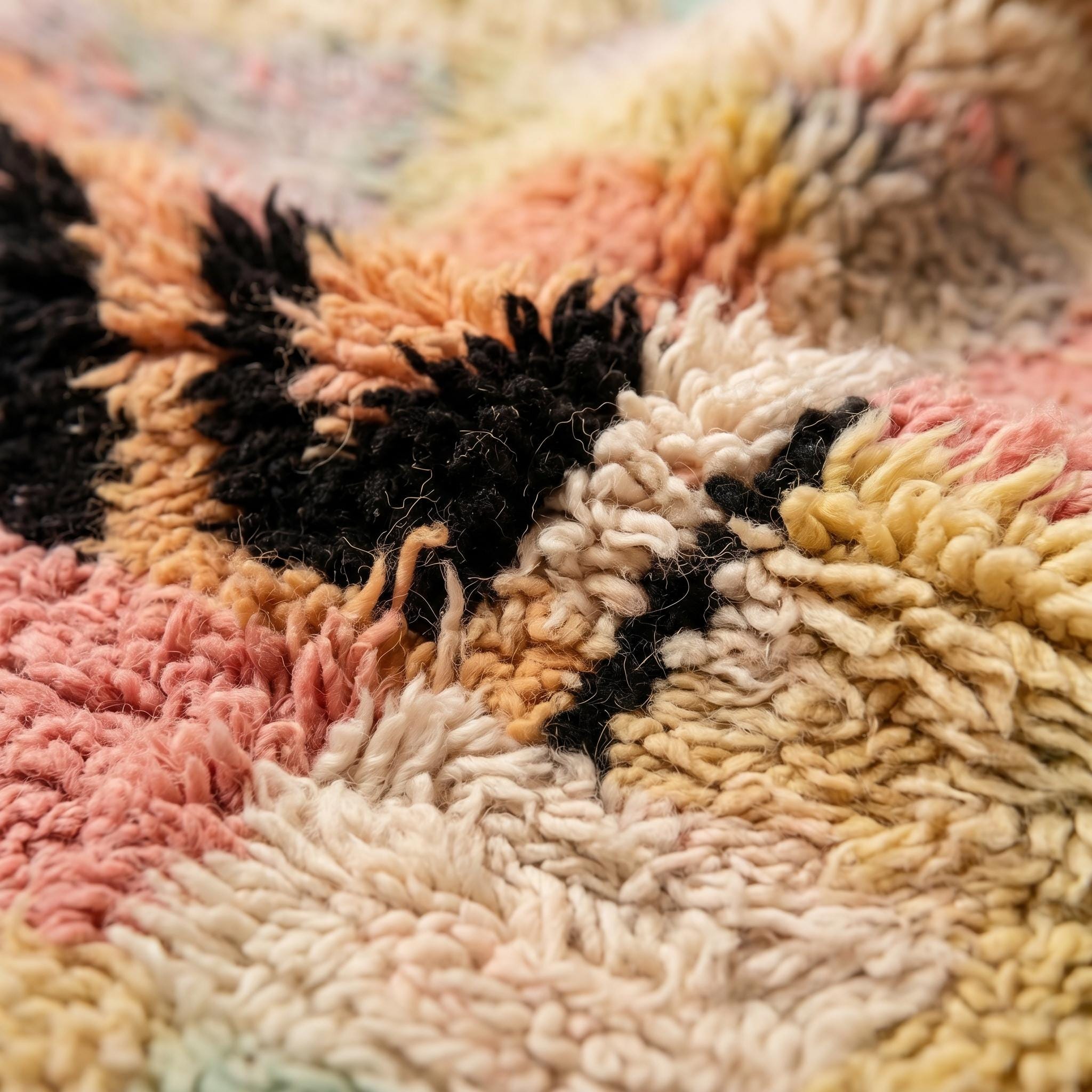 Boujaad Rug - Pink Sage Pastel Multicolor Wool Rug - Handmade Abstract Art Rug - One of a Kind Boho Berber Carpet