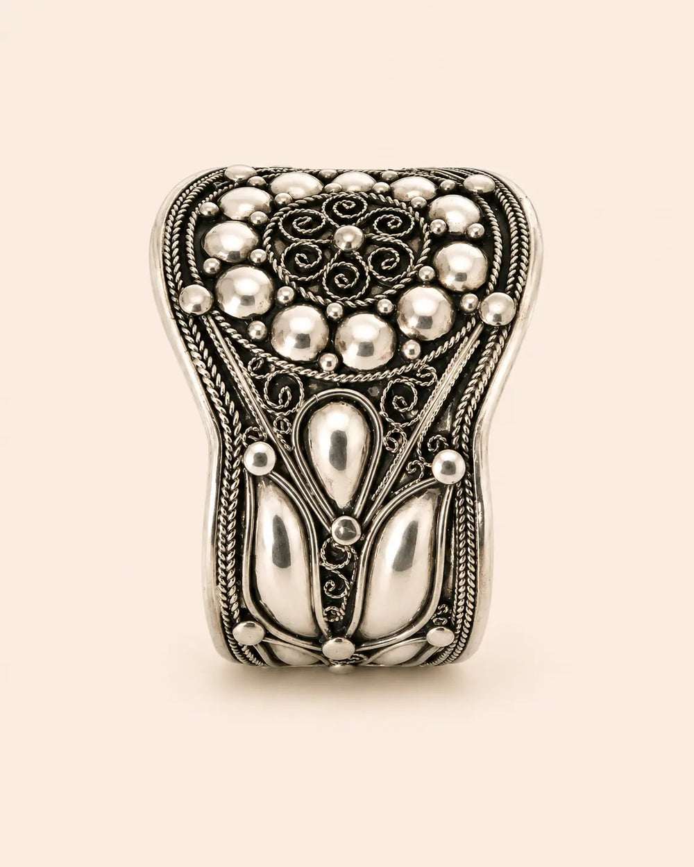 Amazigh Silver Bracelet – Kahina Queen Emblem Cuff Design
