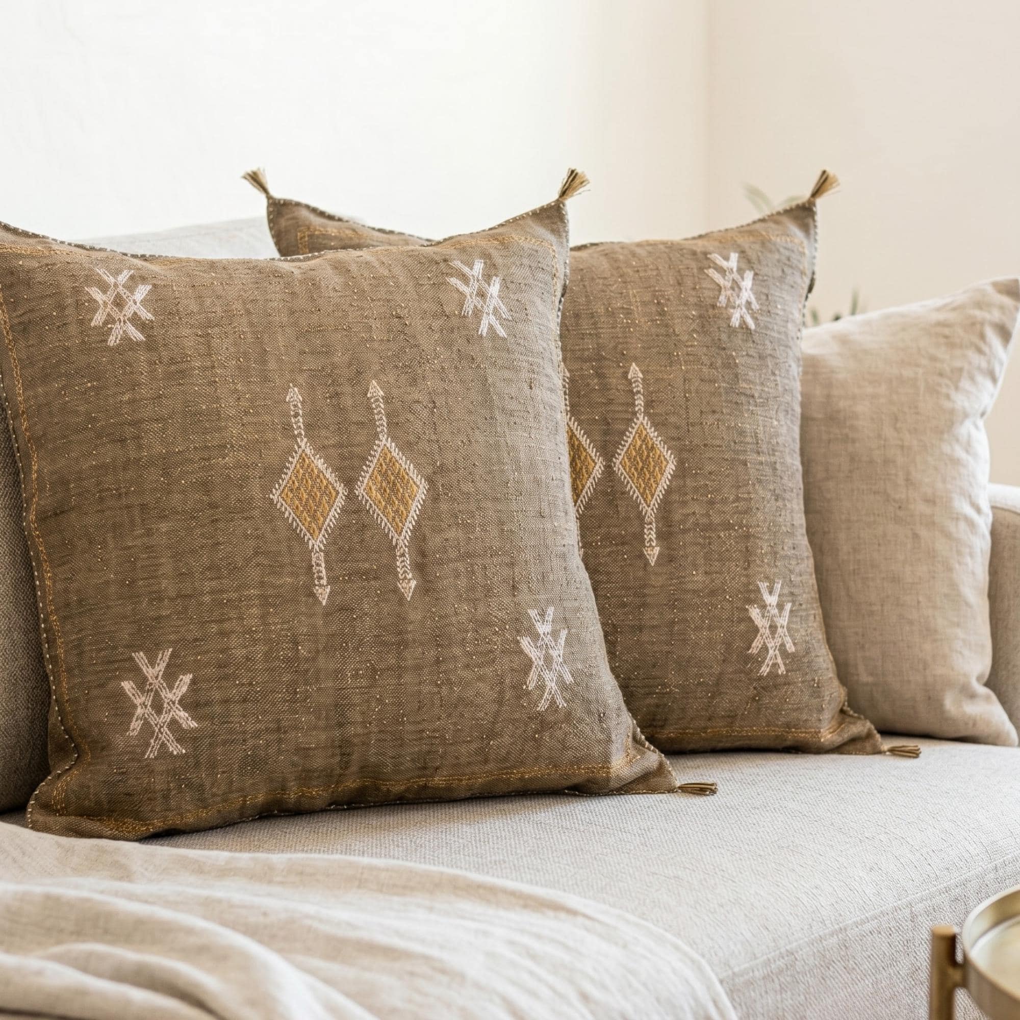 Berber Brown Cactus Silk Handmade Sabra Cushion Pillow