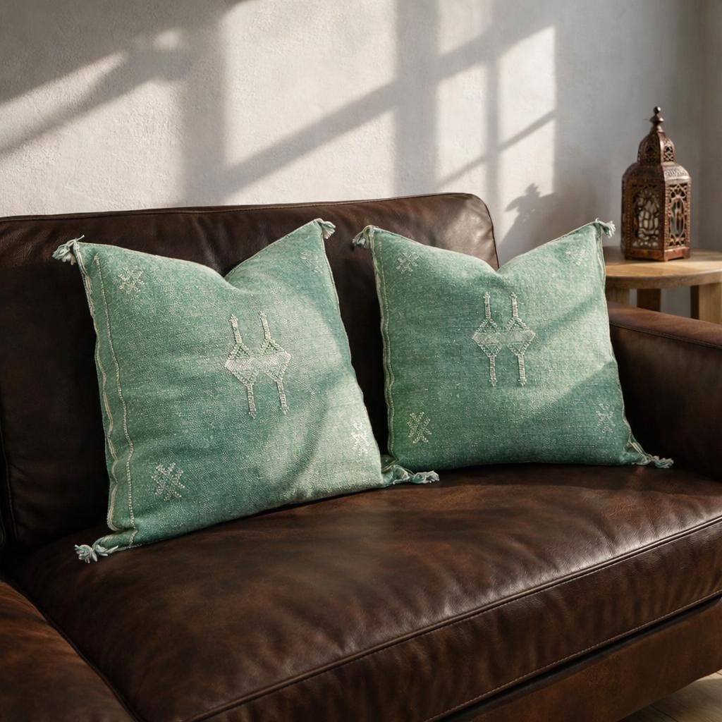 Berber Verde Agua Cactus Silk Handmade Sabra Pillow