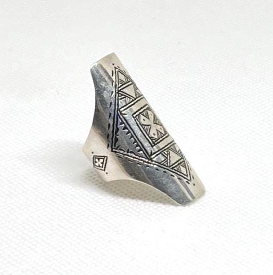 Vintage Engraved Sterling Silver Berber Ring: Tribal Jewelry, Size 8 US