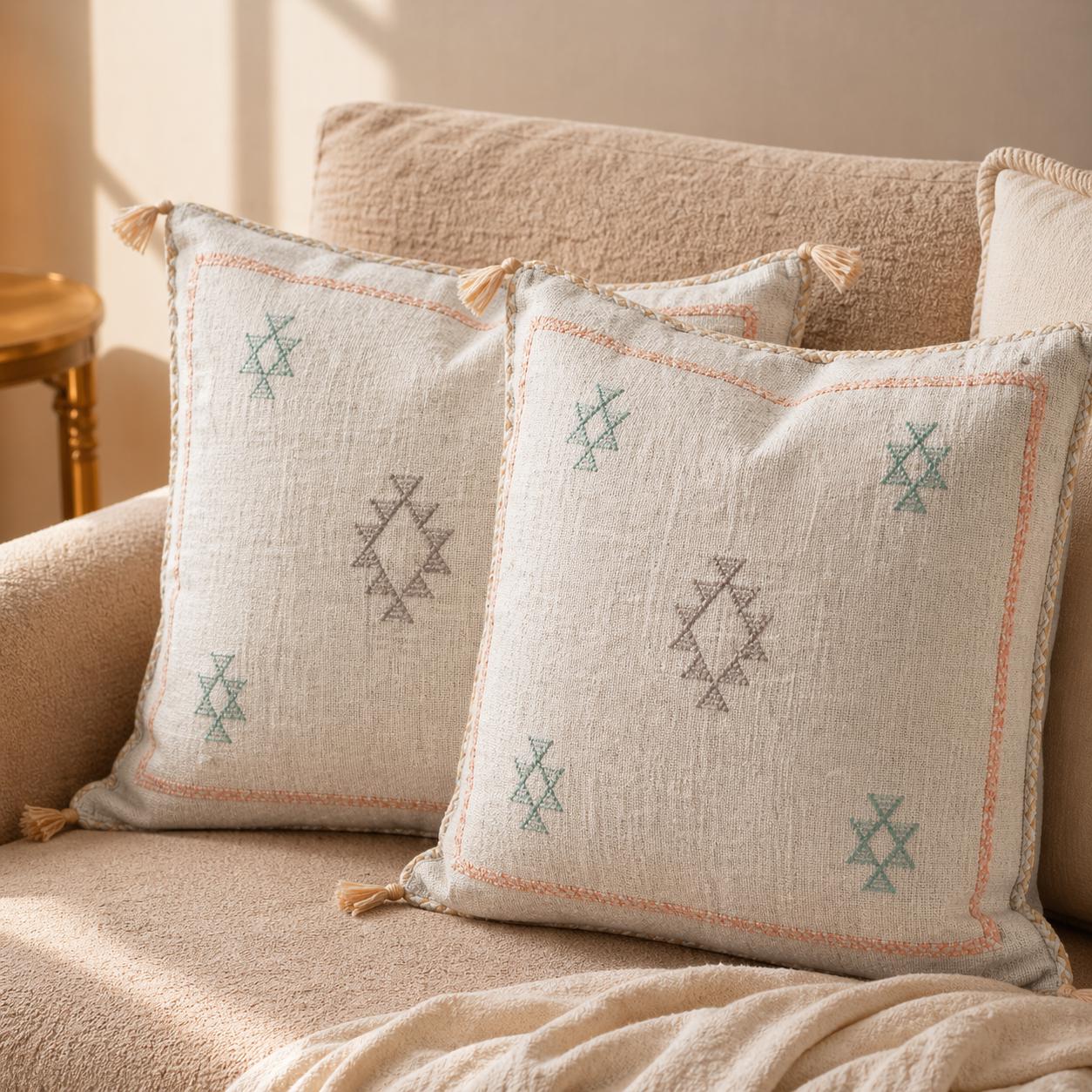 Berber Off-White Cactus Silk Handmade Sabra Cushion Pillow