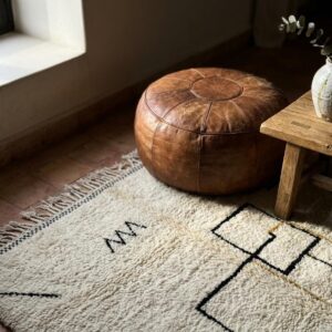 Berber Ivory Architectural Wool Rug, Black Grid Line Beni Ourain Carpet, Bauhaus Modern Shag Home