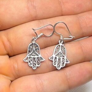 Sterling Silver Hamsa Hand Earrings: Berber Evil Eye Protection Jewelry