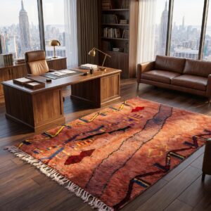Berber Terracotta Rug, Abstract Tribal Wool Area Rug, Rust Red Boujaad Carpet, Hand Knotted Earthy Custom Boho Area Rug