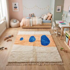 Berber Azilal Rug Blue & Peach Abstract Shapes