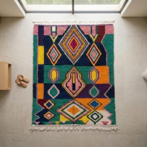 Hand-Knotted Wool Shag Rug, Jewel Tone Amazigh Beni Ourain Carpet