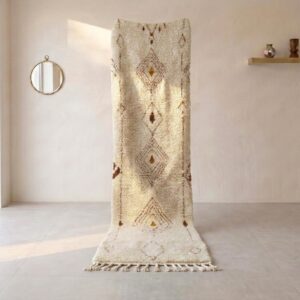 Beni Ourain Runner Rug, Berber Hallway Carpet, Cream and Brown Tribal Shag, Modern Minimalist Entryway Decor, Custom Size
