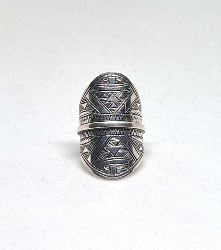 Handmade Berber Sterling Silver Ring: Bohemian Ethnic Jewelry, US Size 9