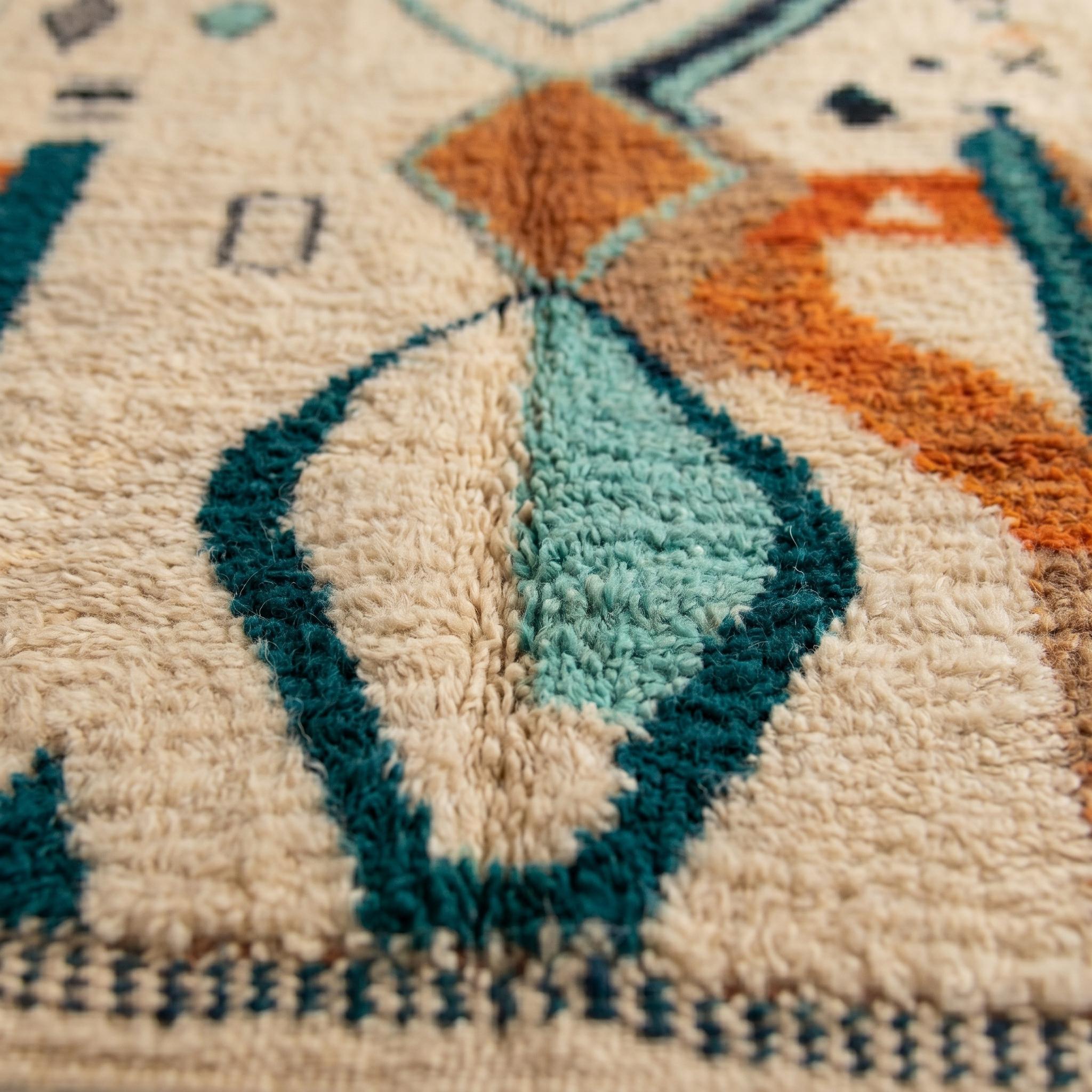 Azilal Rug - Multicolor Ivory Wool Rug - Handmade Tribal Rug - Colorful Boho Area Rug - Berber Carpet - Multiple Sizes