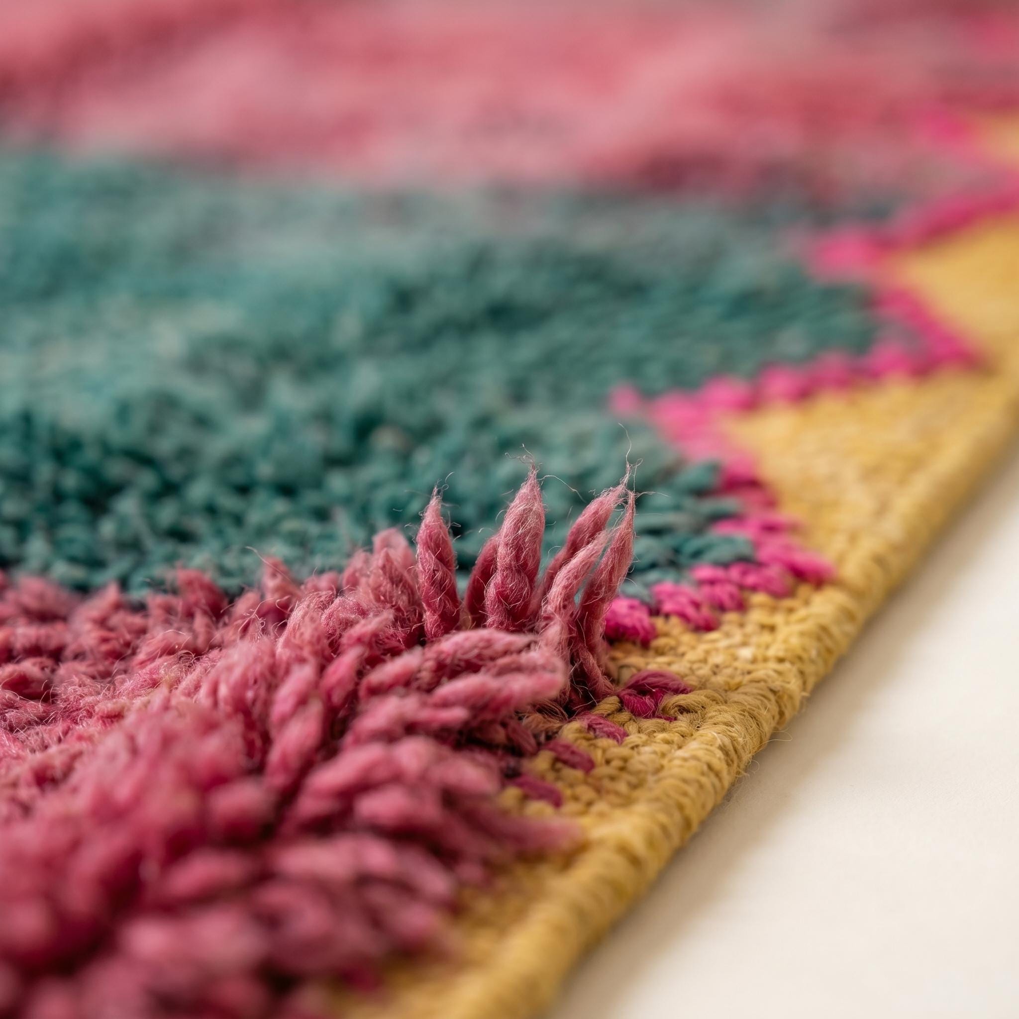 Boujaad Rug - Teal Blue Fuchsia Wool Rug - Handmade Stripe Abstract Rug - One of a Kind Boho Berber Carpet