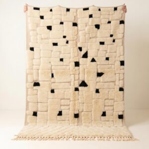 Mrirt Rug - Ivory Black Luxury Wool Rug - Handmade Sculpted Pixel Grid Rug - Ultra Plush Area Rug - Berber Carpet - Multiple Sizes