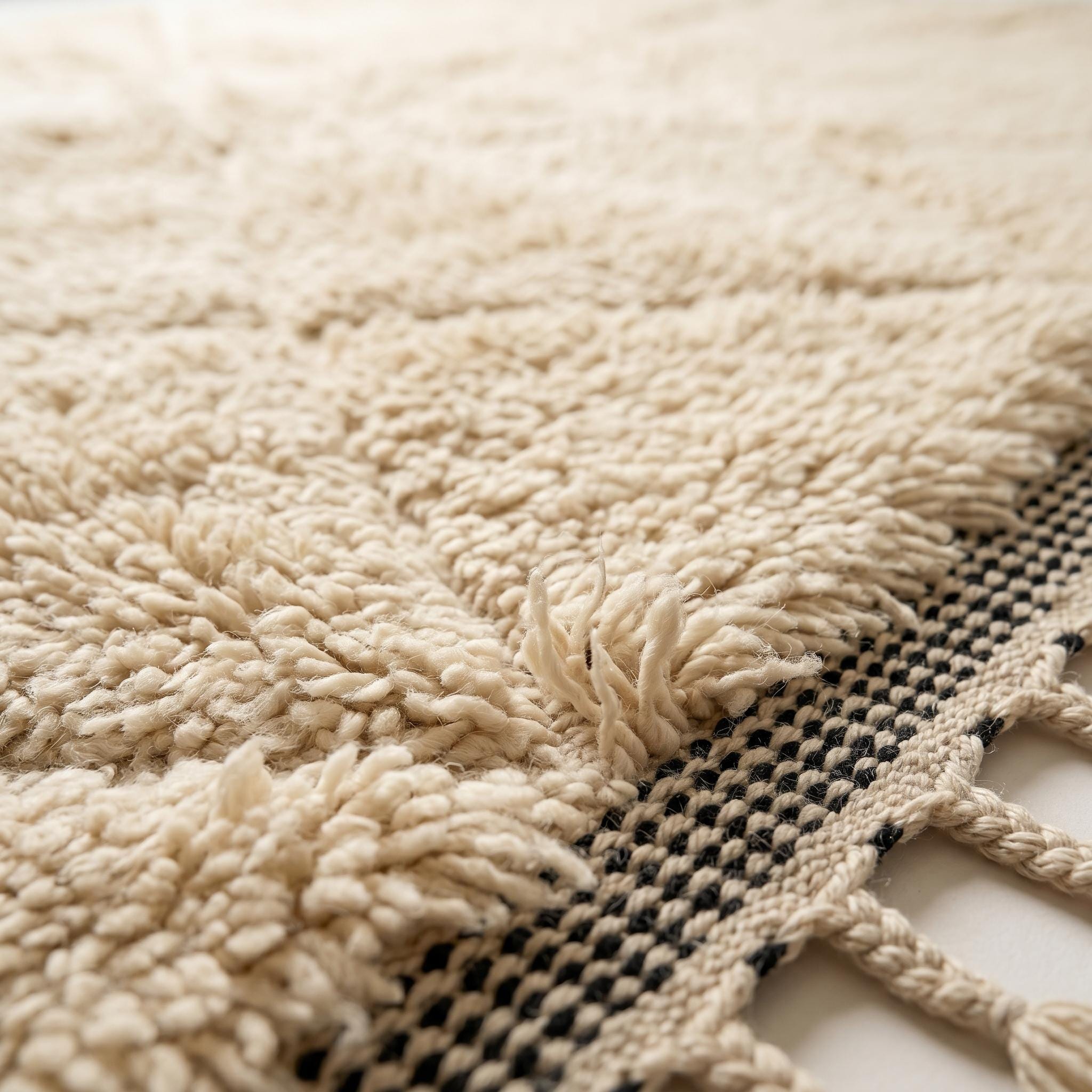 Beni Ourain Rug - Ivory Black Wool Rug - Handmade Diamond Lattice Rug - Minimalist Area Rug - Berber Carpet - Multiple Sizes
