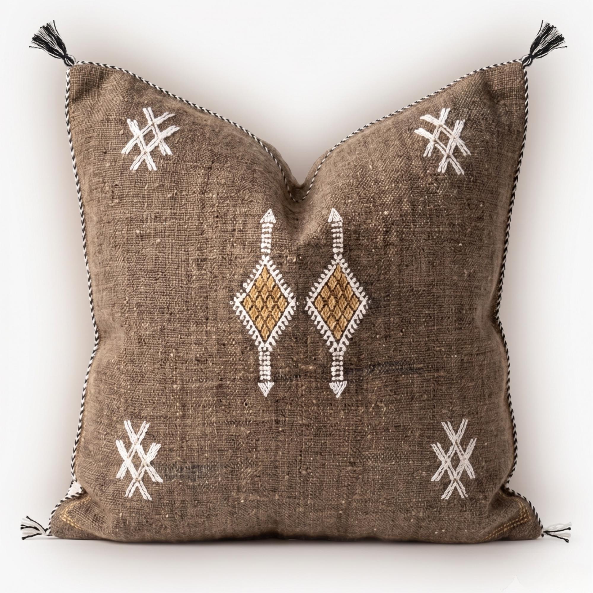 Berber Brown Cactus Silk Handmade Sabra Cushion Pillow