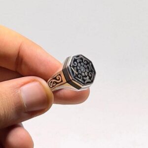 Handmade Sterling Silver Tuareg Ring: Ebony Wood Inlay, Berber Tribal Jewelry