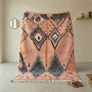 Blush Pink Rug, Beni Ourain Diamond Shag Carpet, Boho Berber Wool Handmade