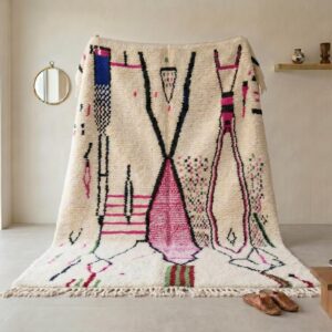 Rose Pink Azilal Amazigh Rug, Hand Knotted Wool Tribal Carpet, Feminine Boudoir Shag