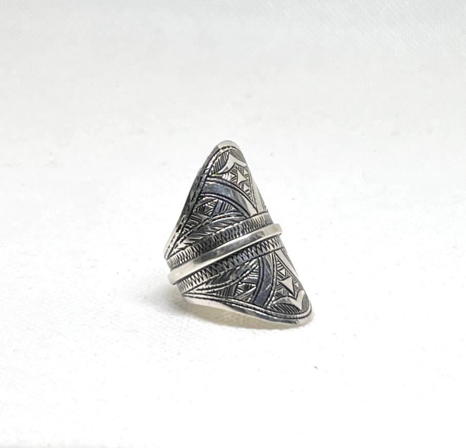 Berber Sterling Silver Ring: Engraved Tuareg Tribal Jewelry, Size 9