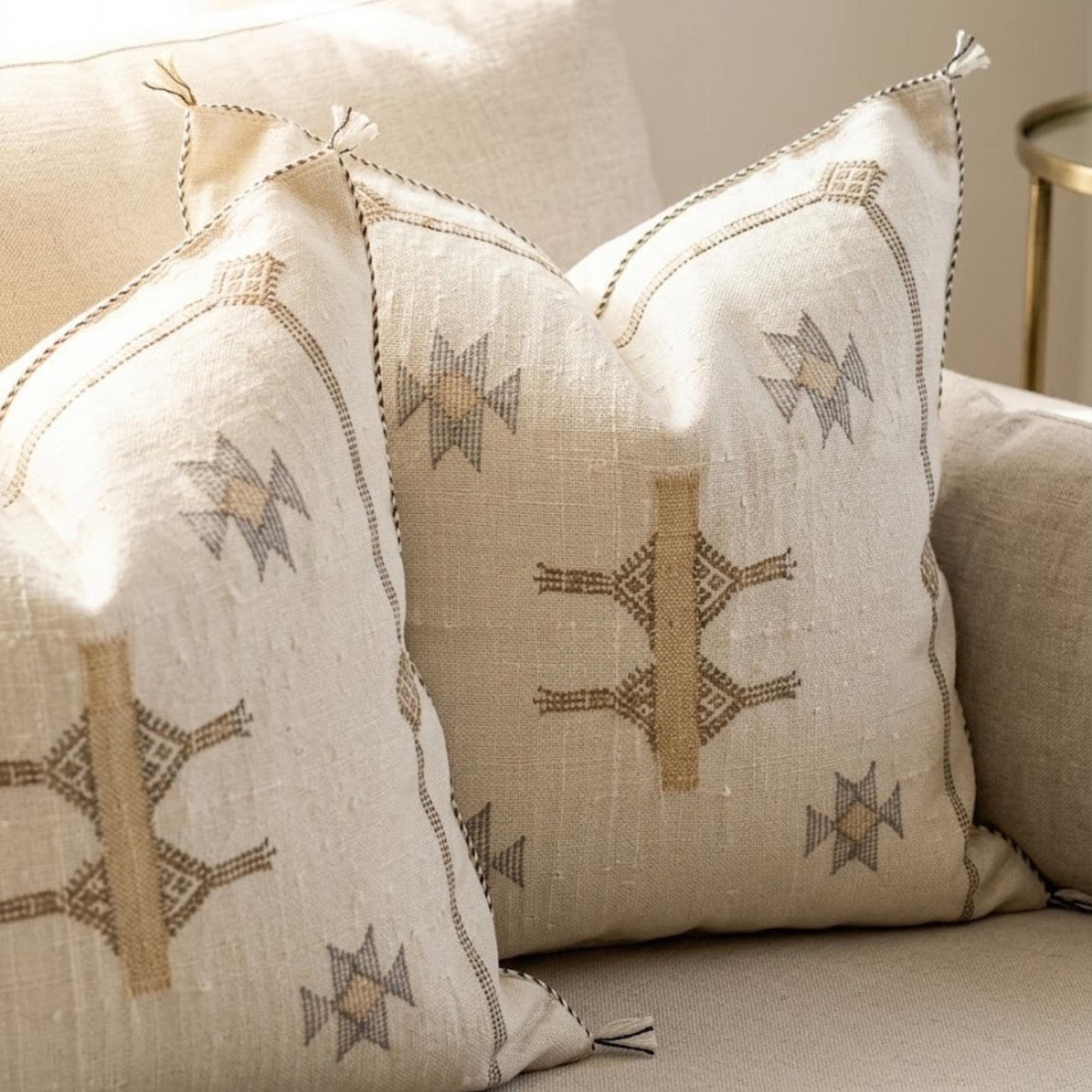 Berber Beige Cactus Silk Handmade Sabra Cushion Pillow