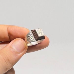 Handmade Sterling Silver Tuareg Ring: Ebony Inlay, Berber Tribal Jewelry