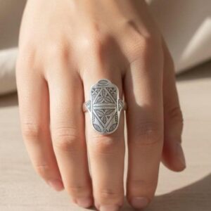 Handmade Sterling Silver Hamsa Ring: Berber Engraved Tribal Jewelry
