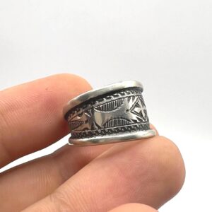 Sterling Silver Amazigh Ring - Hand-Engraved Berber Tribal Band (Size 7 US)
