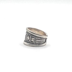 Sterling Silver Amazigh Ring - Hand-Engraved Berber Tribal Band (Size 7 US)