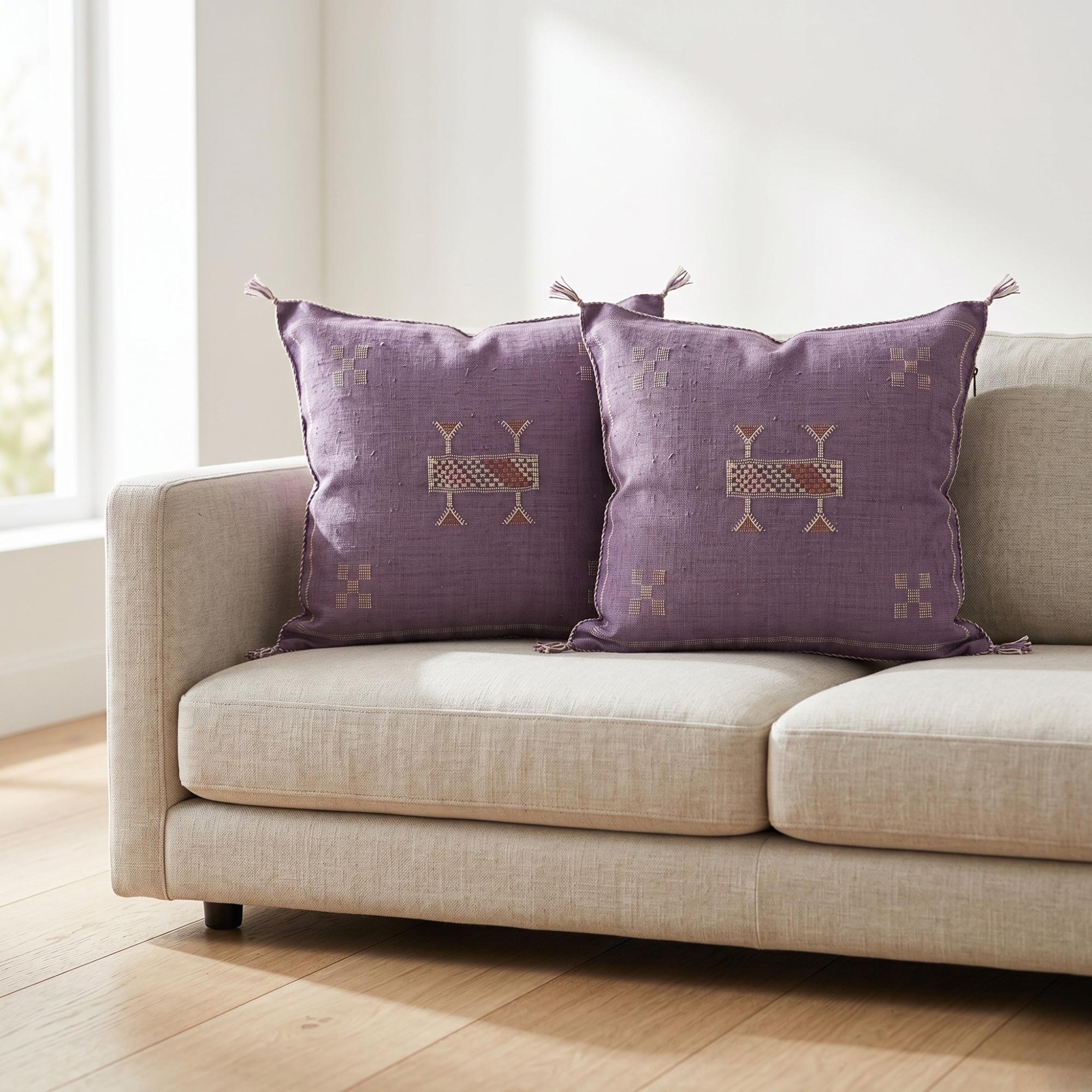 Berber Violet Cactus Silk Handmade Sabra Cushion Pillow