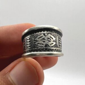 Sterling Silver Amazigh Ring - Hand-Engraved Berber Tribal Band (Size 57 FR / 8 US)