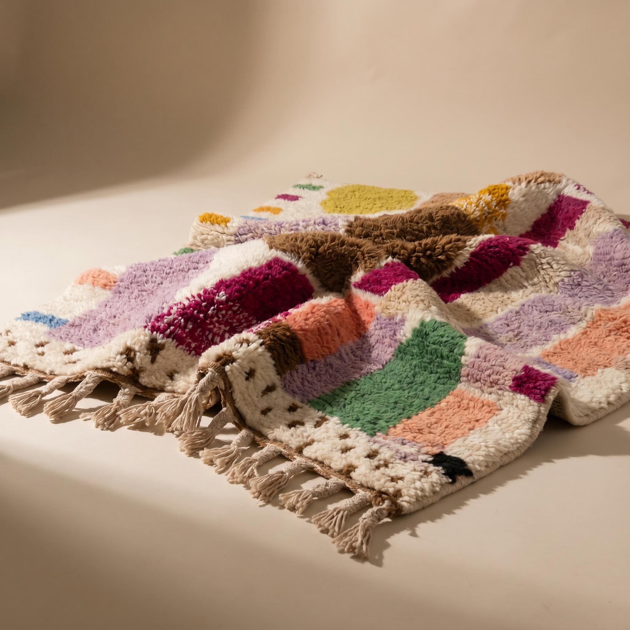 Boujaad Rug - Ivory Lavender Mustard Wool Rug - Handmade Art Rug - Colorful Boho Area Rug - Abstract Berber Carpet - Multiple Sizes