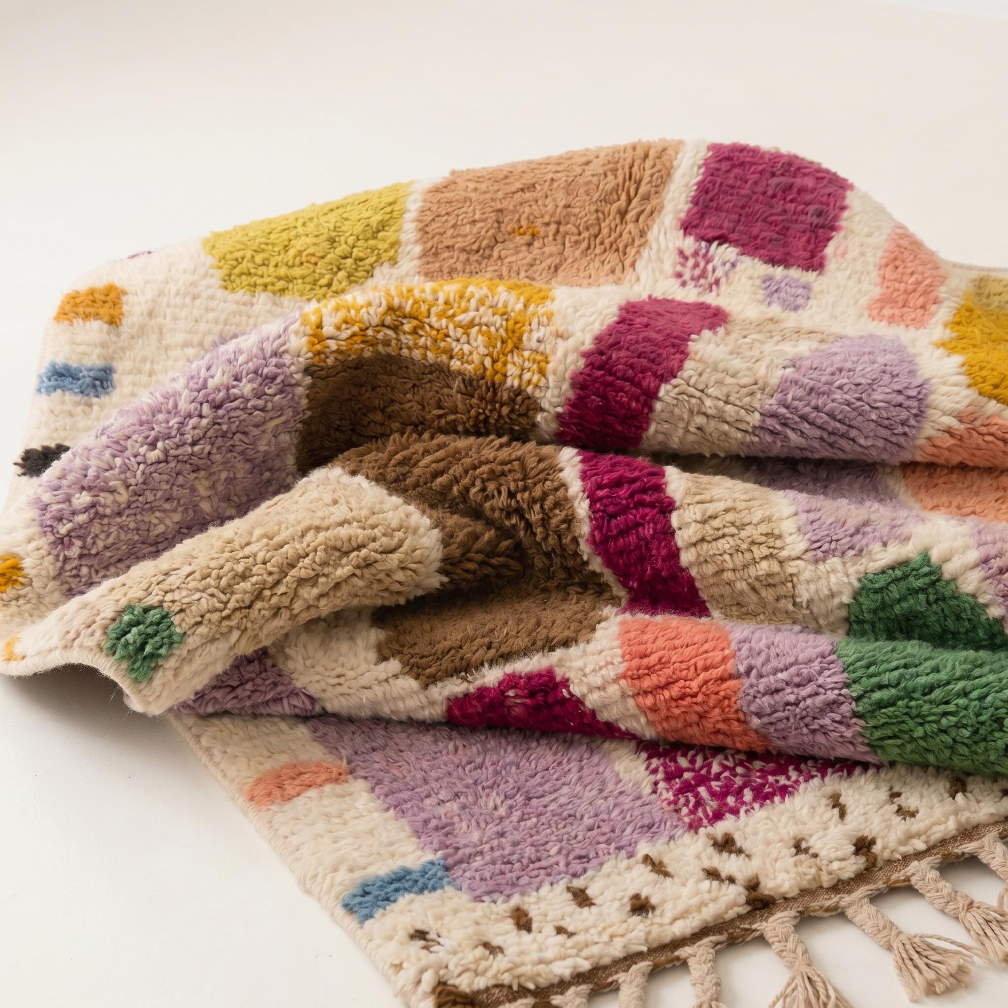 Boujaad Rug - Ivory Lavender Mustard Wool Rug - Handmade Art Rug - Colorful Boho Area Rug - Abstract Berber Carpet - Multiple Sizes