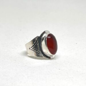 Tuareg Handmade Sterling Silver Carnelian Ring: Berber Tribal Jewelry, Size 7 US