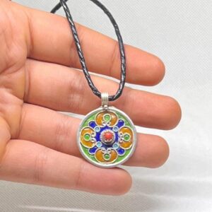 Amazigh Yaz Symbol Enamel Silver Pendant: Berber Kabyle Sterling Necklace
