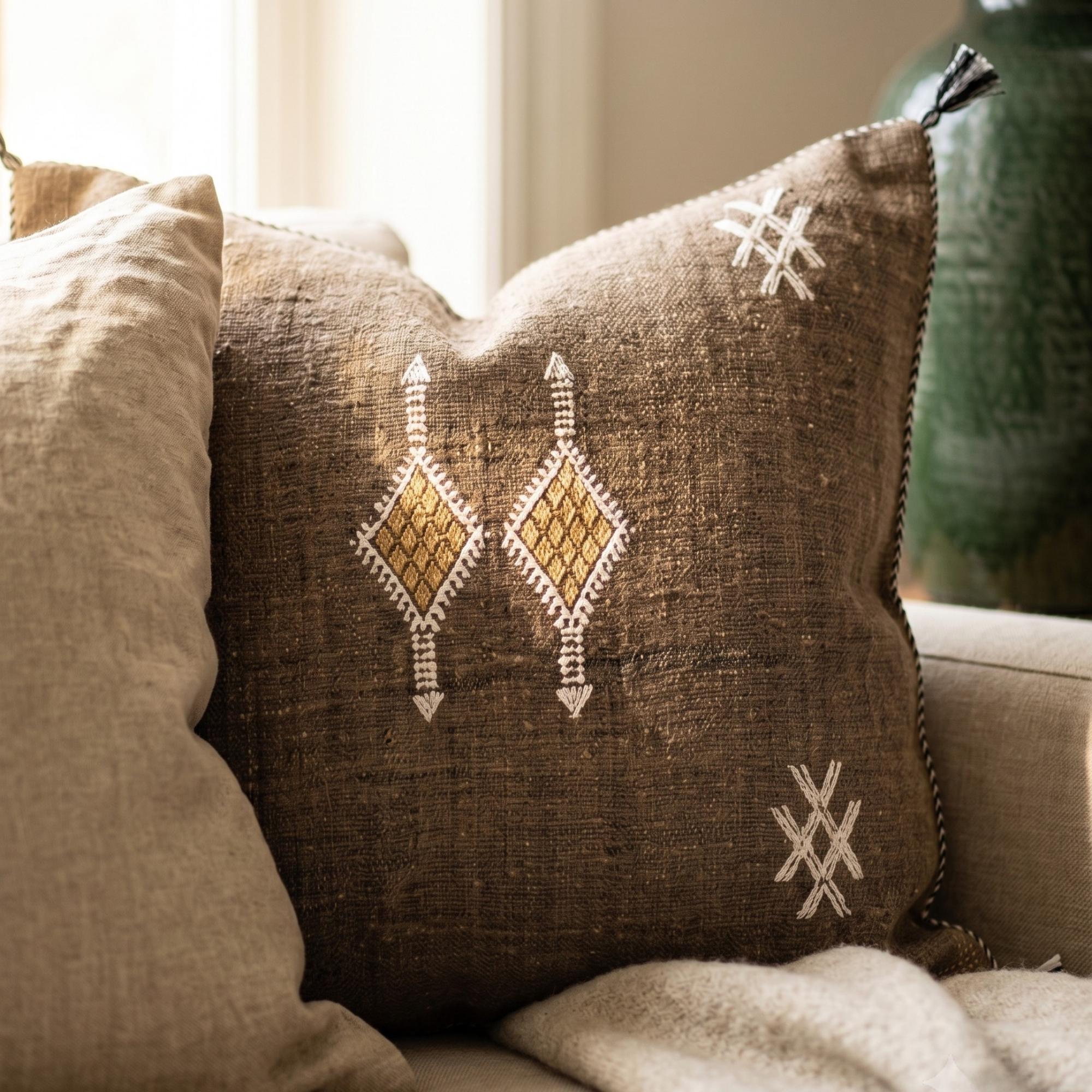 Berber Brown Cactus Silk Handmade Sabra Cushion Pillow