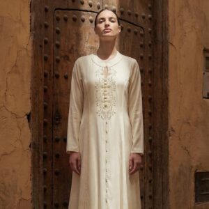 Abaya Pearl Dress - Beige Embroidered Occasion Elegance