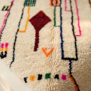 Colorful Ivory Azilal Rug - Handmade Berber Wool Rug - Tribal Geometric Boho Carpet - Multiple Sizes