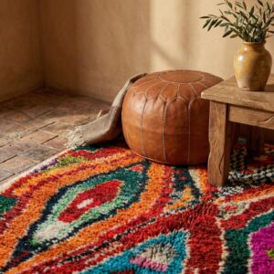 Hand-knotted Beni Ourain Wool Rug, Vibrant Berber Carpet, Maximalist Boho Decor