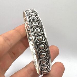 Vintage Sterling Silver Bangle: Handmade Berber Tribal Engraved Bracelet