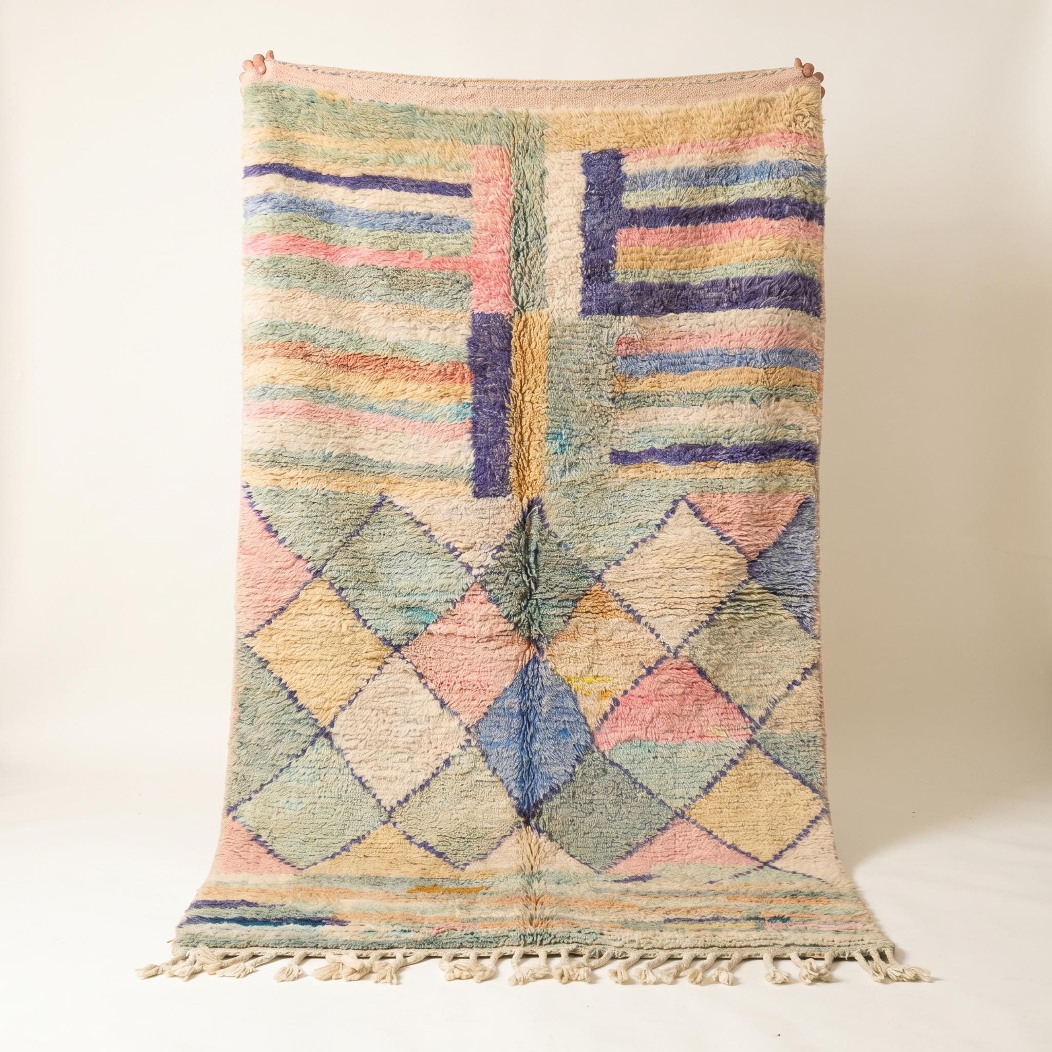 Boujaad Rug 8x5 ft - Pastel Rainbow Wool Rug - One of a Kind Dream Rug - Rare Soft Berber Carpet - Collector Boho Rug