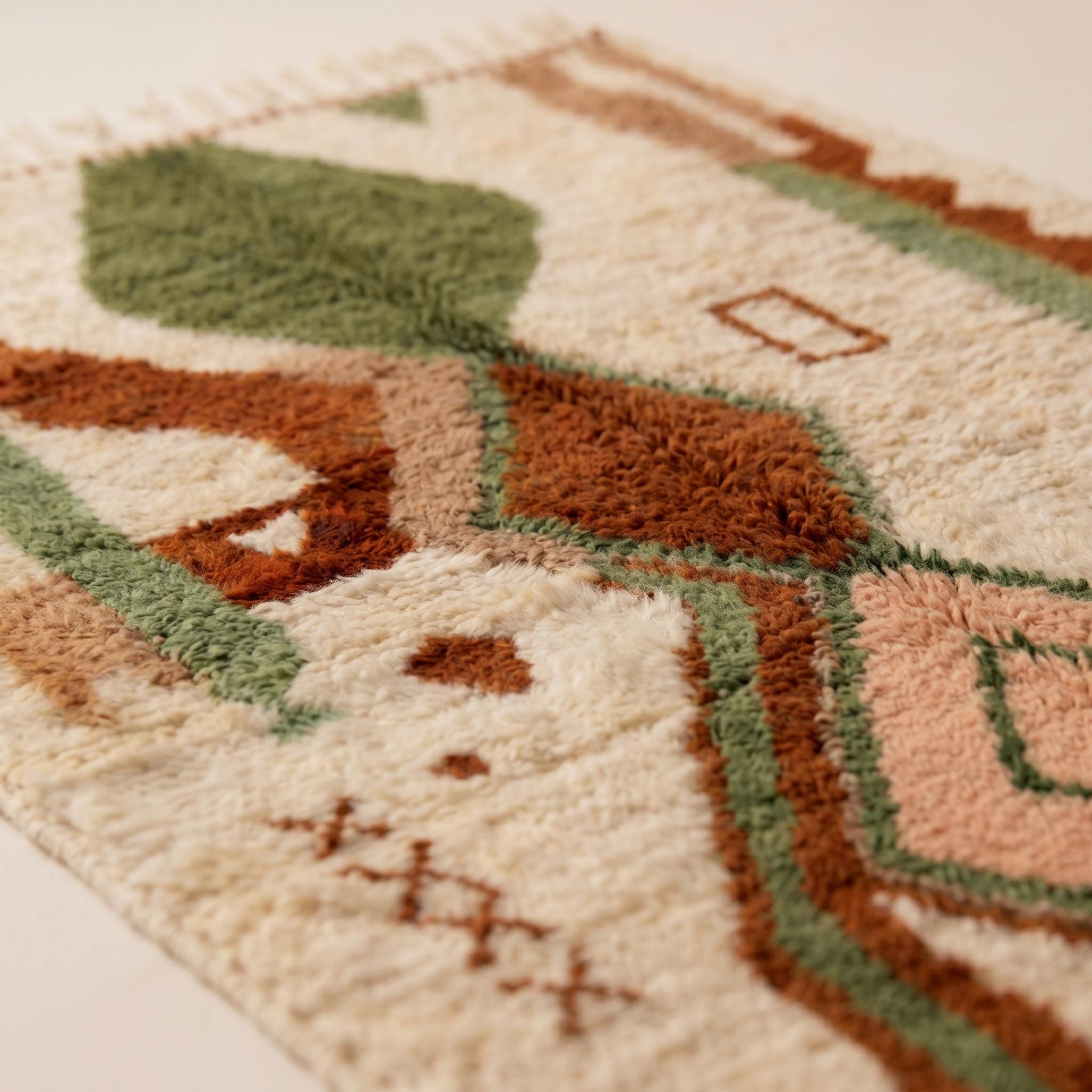 Azilal Rug - Ivory Sage Green Blush Wool Rug - Handmade Tribal Diamond Rug - Soft Boho Area Rug - Berber Carpet - Multiple Sizes