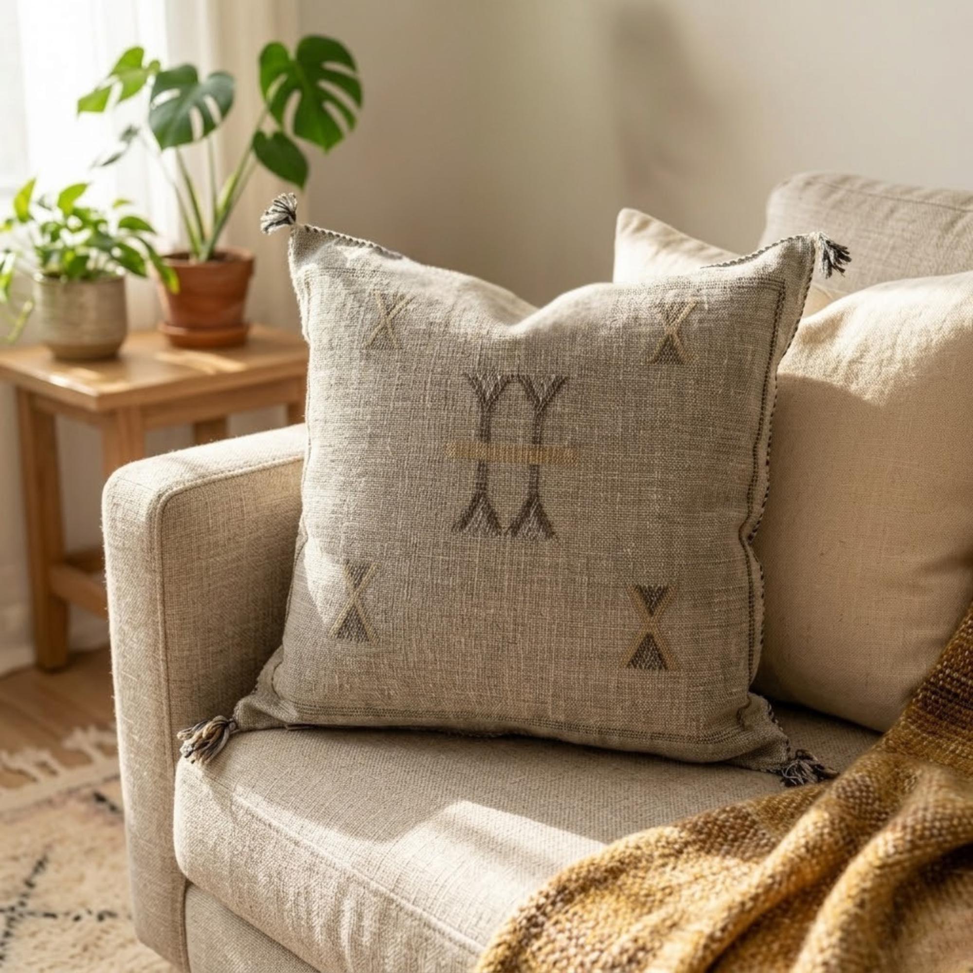 Berber Gray Cactus Silk Handmade Sabra Cushion Pillow