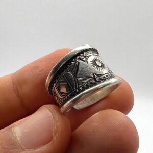 Sterling Silver Amazigh Ring - Hand-Engraved Berber Tribal Band (Size 7 US)
