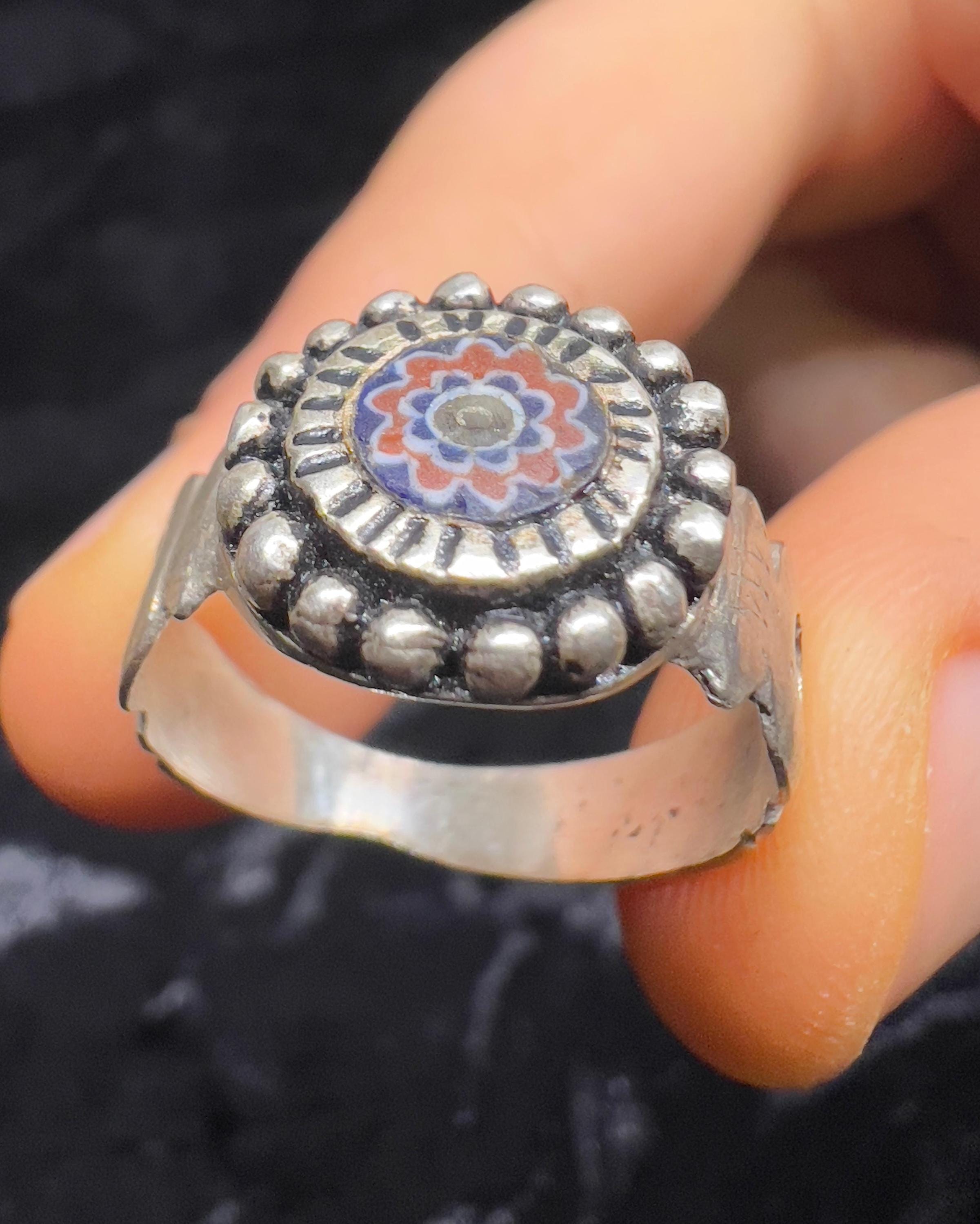 Handmade Berber Sterling Silver Ring: African Tribal Rosetta Bead