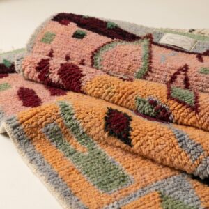 Boujaad Rug - Peach Sage Green Wool Rug - Handmade Geometric Rug - Earthy Boho Area Rug - Colorful Berber Carpet - Multiple Sizes