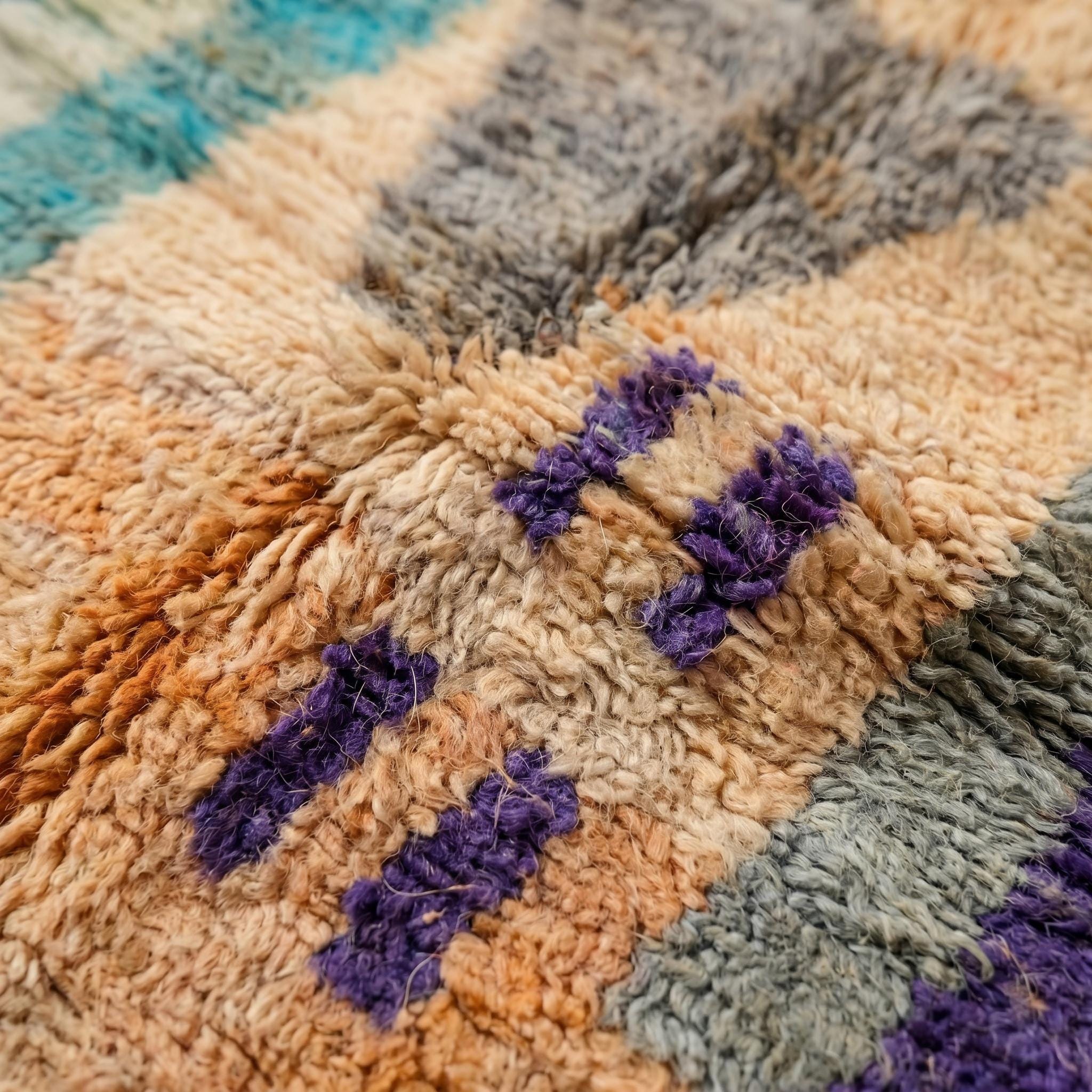 Boujaad Rug - Teal Blue Orange Multicolor Wool Rug - Handmade Abstract Art Rug - One of a Kind Boho Berber Carpet