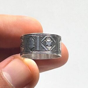 Handmade Sterling Silver Tuareg Cross Ring: Engraved Berber Ethnic Tribal Jewelry