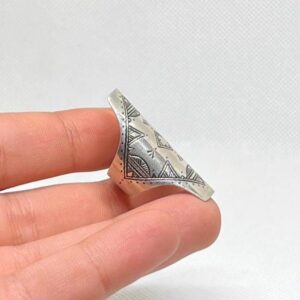 Handmade Engraved Tuareg Long BohoTribal Sterling Silver Berber Ring: Size 7 US