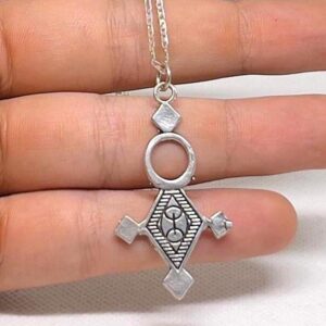 Tuareg Cross Pendant: Yaz Sterling Silver African Tribal Berber Sahara Tribe Pendant Necklace